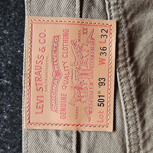 Levi's 501 93 Moss Green Cotton Non Stretch Straight Leg Jeans 36x31 - Picture 6 of 16